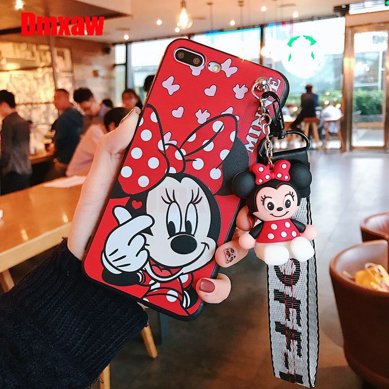 Ốp điện thoại Mickey Minnie+dây đeo cho OPPO A7 A5s F9 F7 F5 A73 A3s A3 R15X K1 R15 R17 A83 A77 F3 F1s A57 A37 F1 Plus