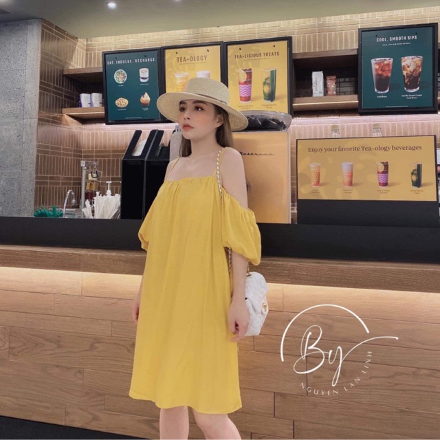 Váy Trễ Vai Dáng Xuông Chất Đũi Lụa Mềm Mát