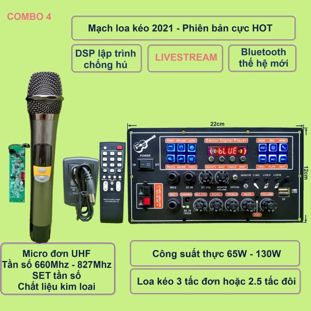 Mạch loa kéo LIVESTREAM DSP lập trình chống hú IC MD9840 công suất 130W kèm mic kèm micro