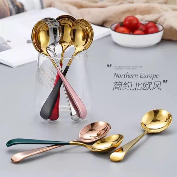 [FREESHIP❤️] Thìa inox mạ vàng sang trọng ( Cán dài + Nhiều màu)