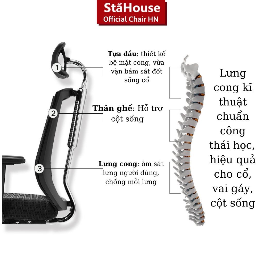 Ghế Công Thái Học Văn Phòng Ngả Lưng Thư Giãn, Nệm Bọc Mút Xốp Cao Cấp Stahouse Official Chair HN GVP J098