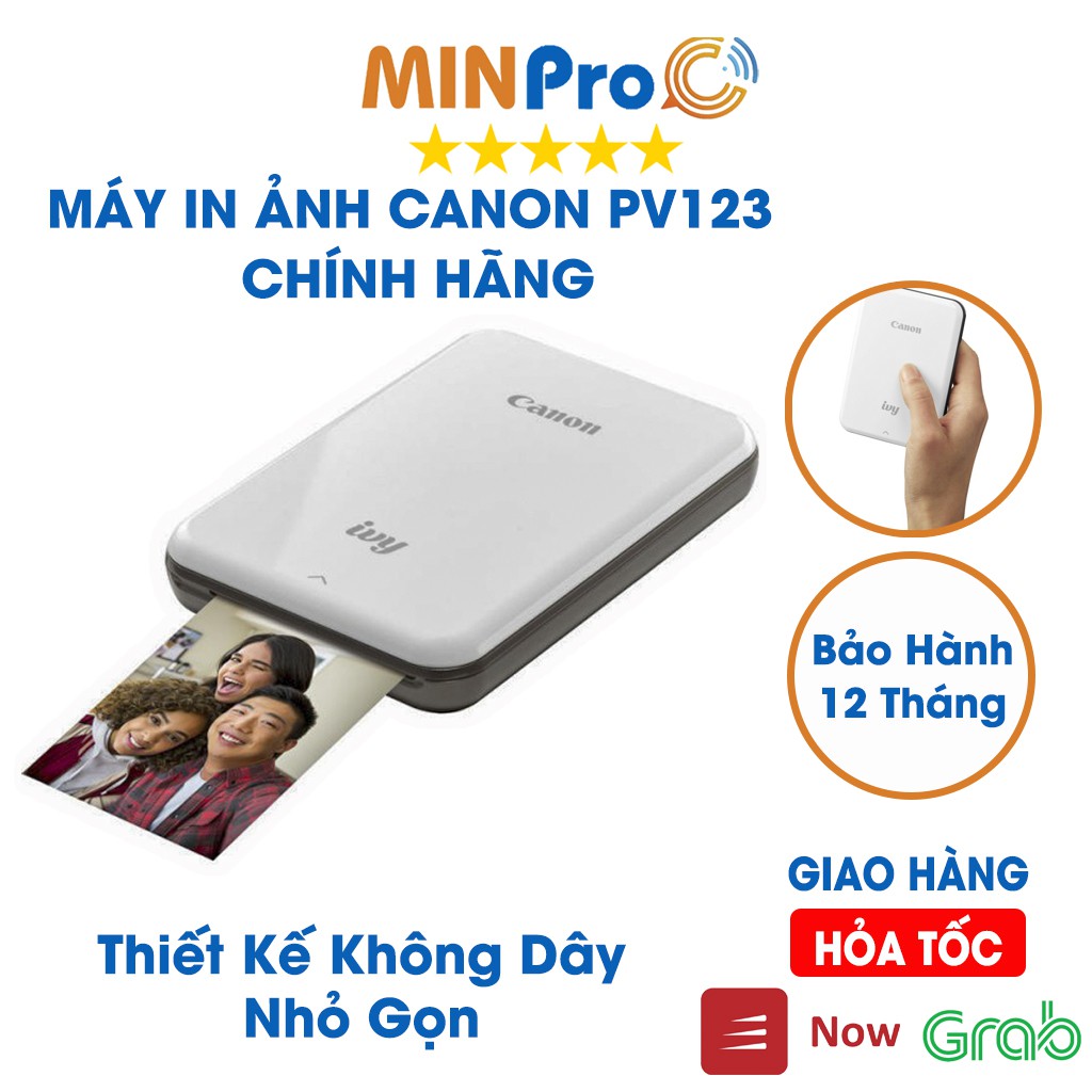 Máy in ảnh mini Canon PV-123 kết nối bluetooth, kích thước nhỏ gọn hàng chính hãng MINPRO