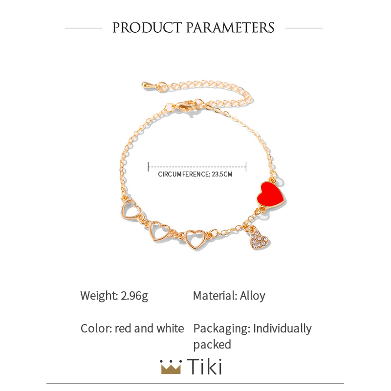 Vòng Tay Hình Trái Tim Đỏ Đính Đá Zircon Thanh Lịch Phong Cách Hàn Quốc Cho Nữ