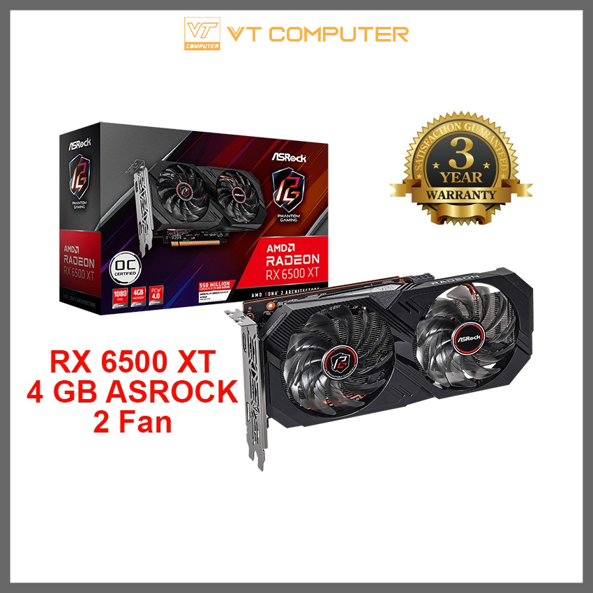 Card Màn Hình RX 6500 XT / 4GB / ASROCK / 2 Fan / Bảo Hành 36 Tháng
