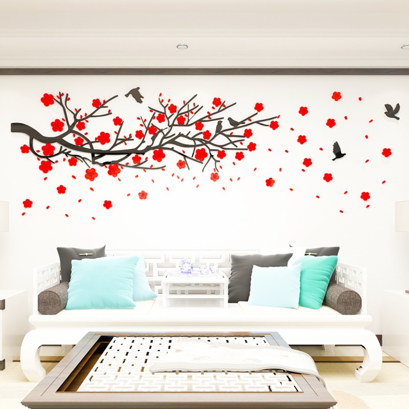 Tranh trang trí tết 2023 - Tranh dán tường mica 3d decor tranh hoa đào trang trí tết trang trí phòng khách, phòng ngủ
