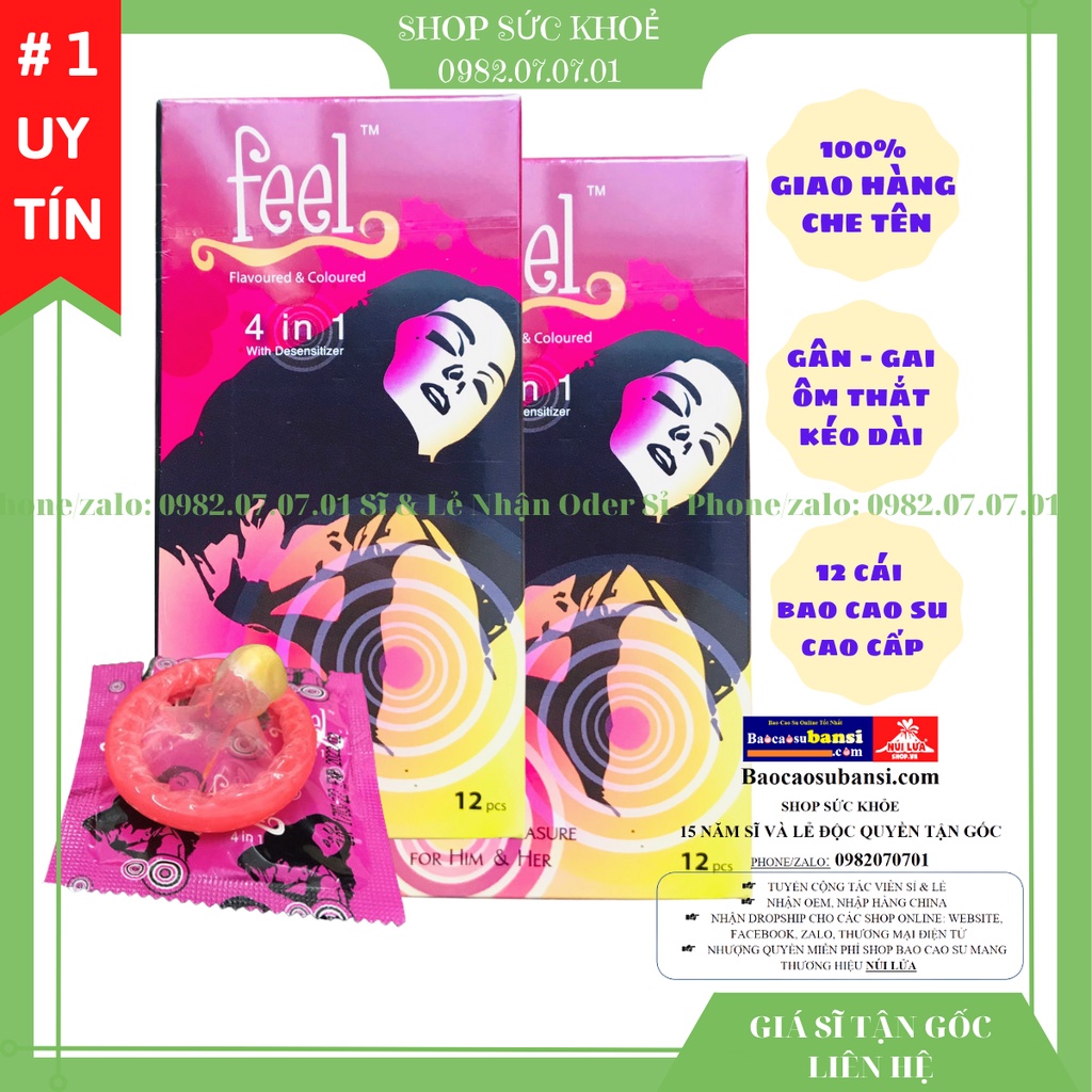 Combo 2 Bao cao su Feel 4in1 Hộp 12 Cái - Bao Cao Su Mỏng, Gân, Gai, Chống Xuất Tinh Sớm - Shop Có Buôn Bán Sỉ