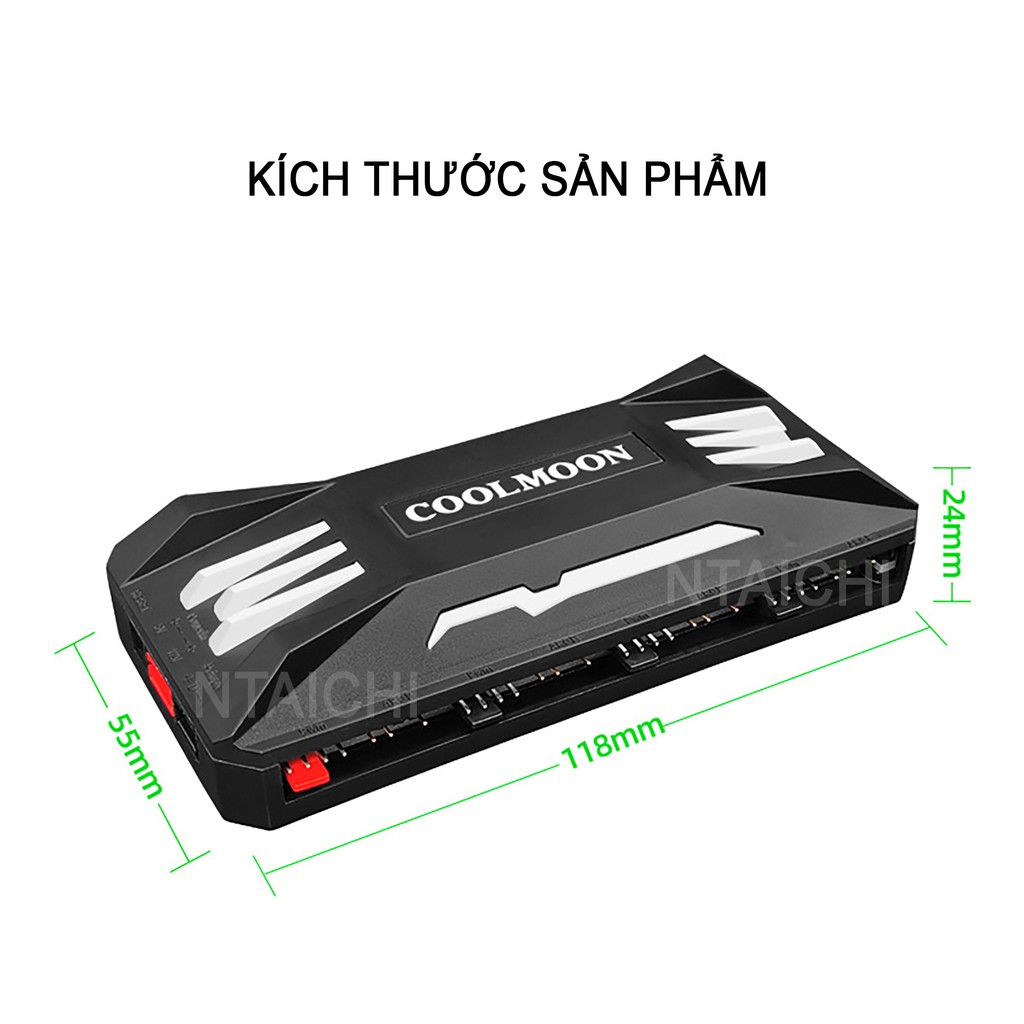 HUB Coolmoon 3 in 1 Điều Khiển PWM &amp; LED ARGB Điều Chỉnh FAN và Đồng Bộ LED, 8xPWM &amp; 10x ARGB