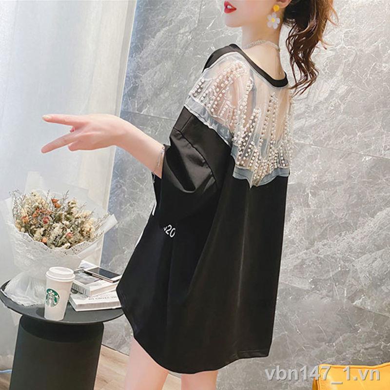Áo thun tay lỡ dáng rộng phối ren phong cách Hàn Quốc thời trang mùa hè mới cho nữ