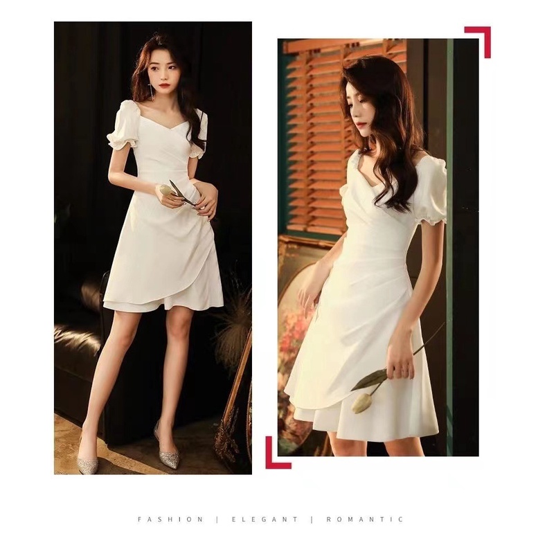 Đầm Ngắn Màu Trắng Phong Cách Pháp Sang Trọng Cho Nữ