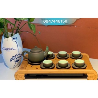 Bộ ấm trà tử sa xanh - chỉ tím