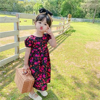 váy hoa tím đậm hở lưng cho bé yêu