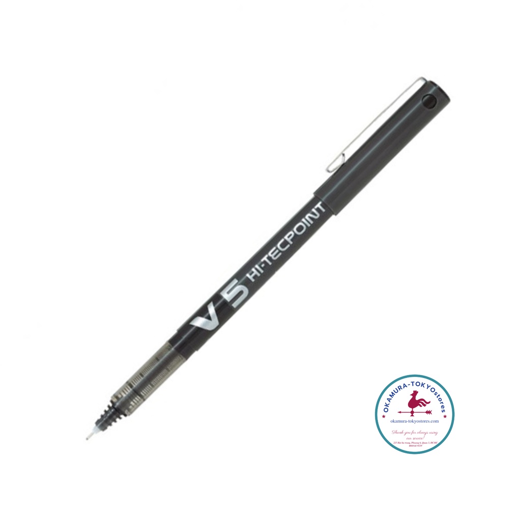 Bút mực nước màu đen hi tech v5 cartridge system văn phòng, Pilot, viết êm đầu bút bi siêu bền, ngòi 0.5mm