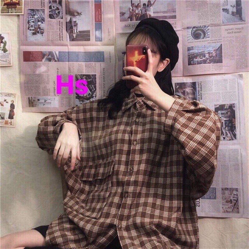 áo sơ mi kẻ nắp UZZULANG⚡️FREESHIP EXTRA⚡️