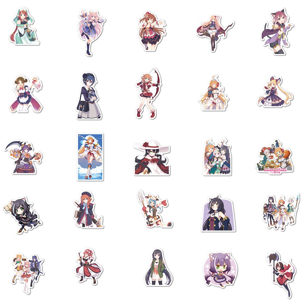 Set 50 miếng sticker dán trang trí chống thấm hình game Princess Connect! Re:Dive