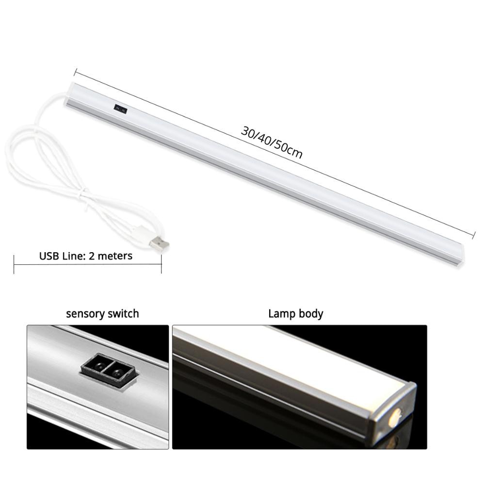 Thanh Đèn LED DC 5V USB Công Tắc Cảm Biến Bằng Nhôm Gắn Tủ Quần Áo / Đèn Nền Nhà Bếp