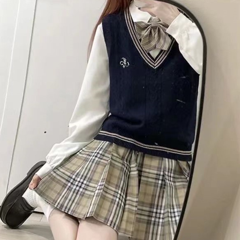 Áo Vest Dệt Kim Phong Cách Preppy 208566 Áo Sweater Không Tay Phong Cách Retro Hàn Quốc