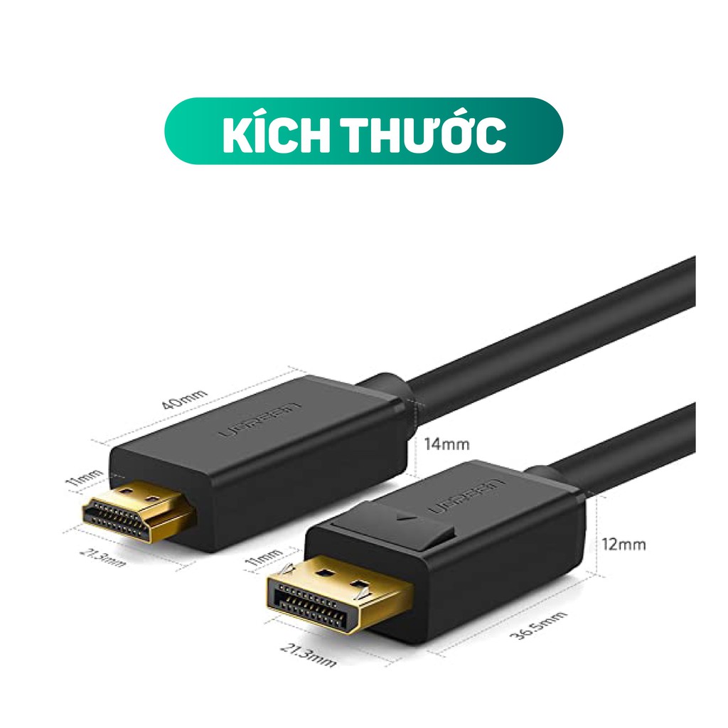 Dây cáp DisplayPort sang HDMI hỗ trợ phân giải 1920x1200 UGREEN DP101 - Hàng phân phối chính hãng - Bảo hành 18 tháng