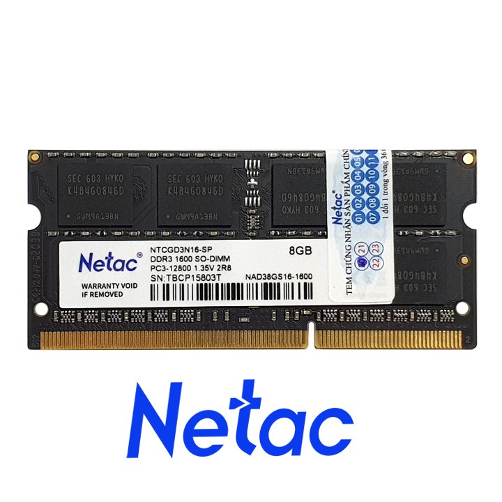 RAM laptop Netac DDR3L 8GB bus 1600 MHz - bảo hành 3 năm