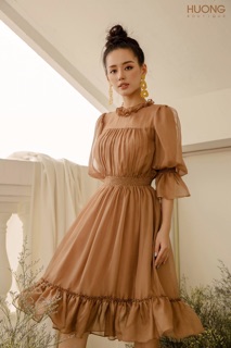 Đầm lụa cổ bèo chun eo -HBV858
