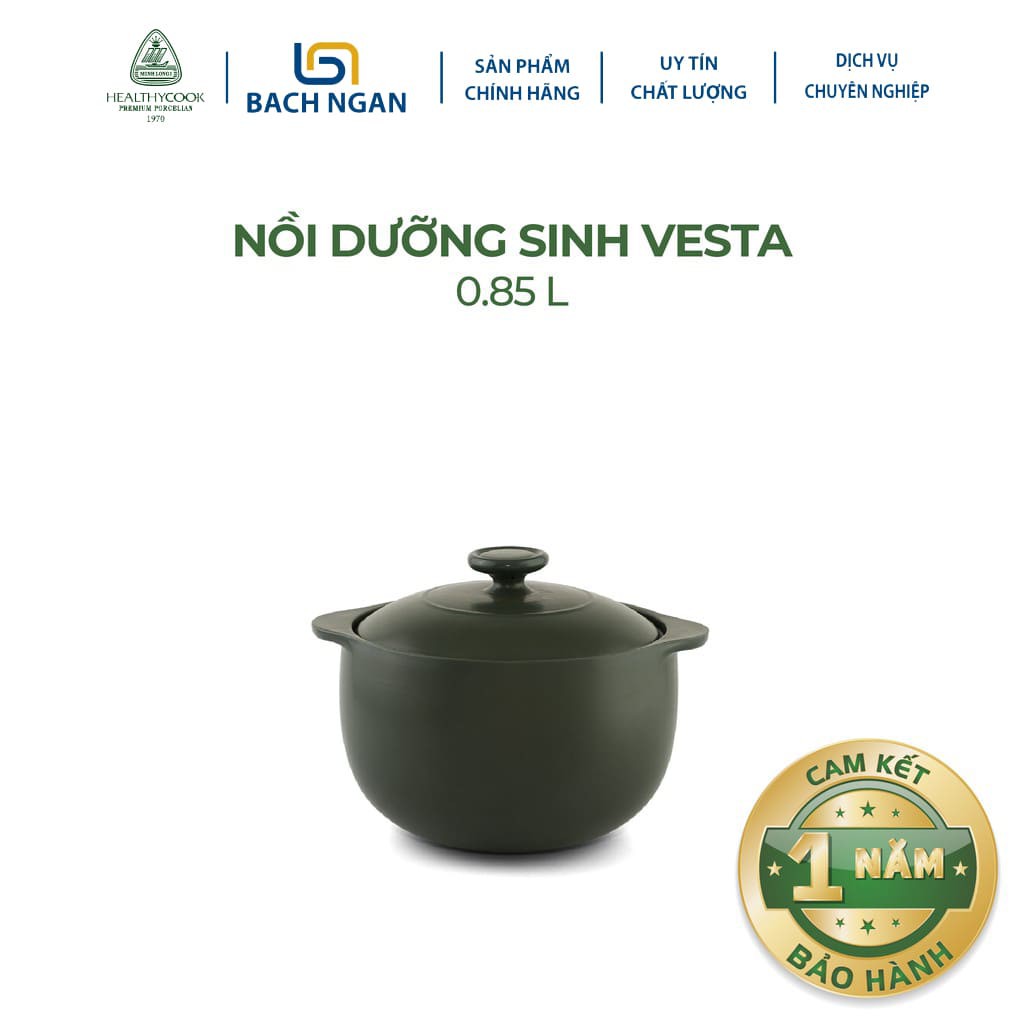 Nồi sứ dưỡng sinh Minh Long Vesta 0.85L dùng cho bếp ga, hồng ngoại, sứ đẹp cao cấp, thực phẩm chín sâu và đều