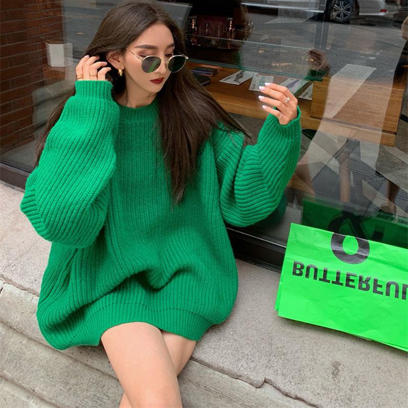 ▧♘Áo Len Dày Dặn Màu Đen Dáng Rộng Phong Cách Hàn Quốc Dễ Phối Đồ Cho Nữ