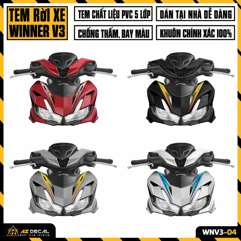 Decal Chế Xe Winner V3 Hiệu Ứng Bắt Mắt | WNV3-04 | Tem Rời Cao Cấp Dán Xe Winner X 2022 Màu Đen Đỏ Trắng Xám