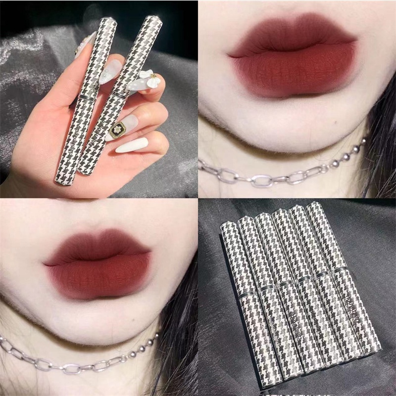 Abpopa DAIMANPU® Son Lì Chống Thấm Nước Không Phai Chống Dính Cốc Thiết Kế Vỏ Họa Tiết Houndstooth