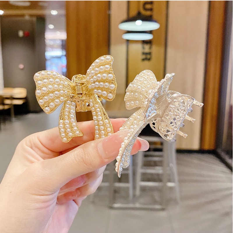 Kẹp Tóc Hình Nơ Đính Ngọc Trai Thời Trang Hàn Quốc Cho Nữ