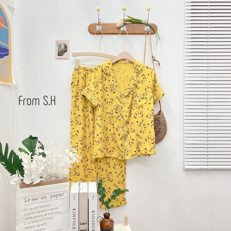 [SẴN HÀNG/ẢNH THẬT] Bộ đũi xốp xô đũi pijama tay ngắn quần dài mặc nhà cực cute
