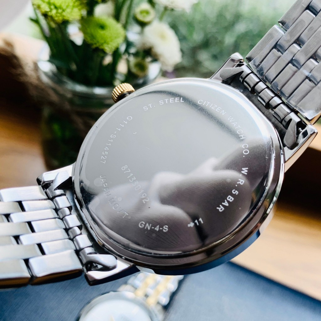 Đồng hồ đôi Nam/Nữ chính hãng Citizen BI5074-56A Mặt trắng,Lịch ngày-Máy Pin Quartz-Dây kim loại-Size Nam 39,Nữ 28mm
