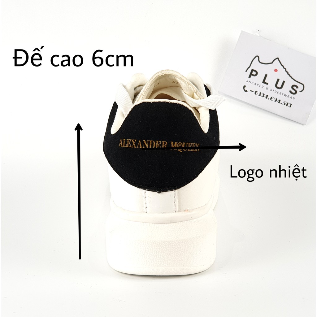 Giày thể thao sneaker 𝐌𝐂 𝐐𝐔𝐄𝐄𝐍 gót đen - thân giày da thật đế cao su đúc - cổ thấp đế cao 6cm - màu sắc trắng | BigBuy360 - bigbuy360.vn