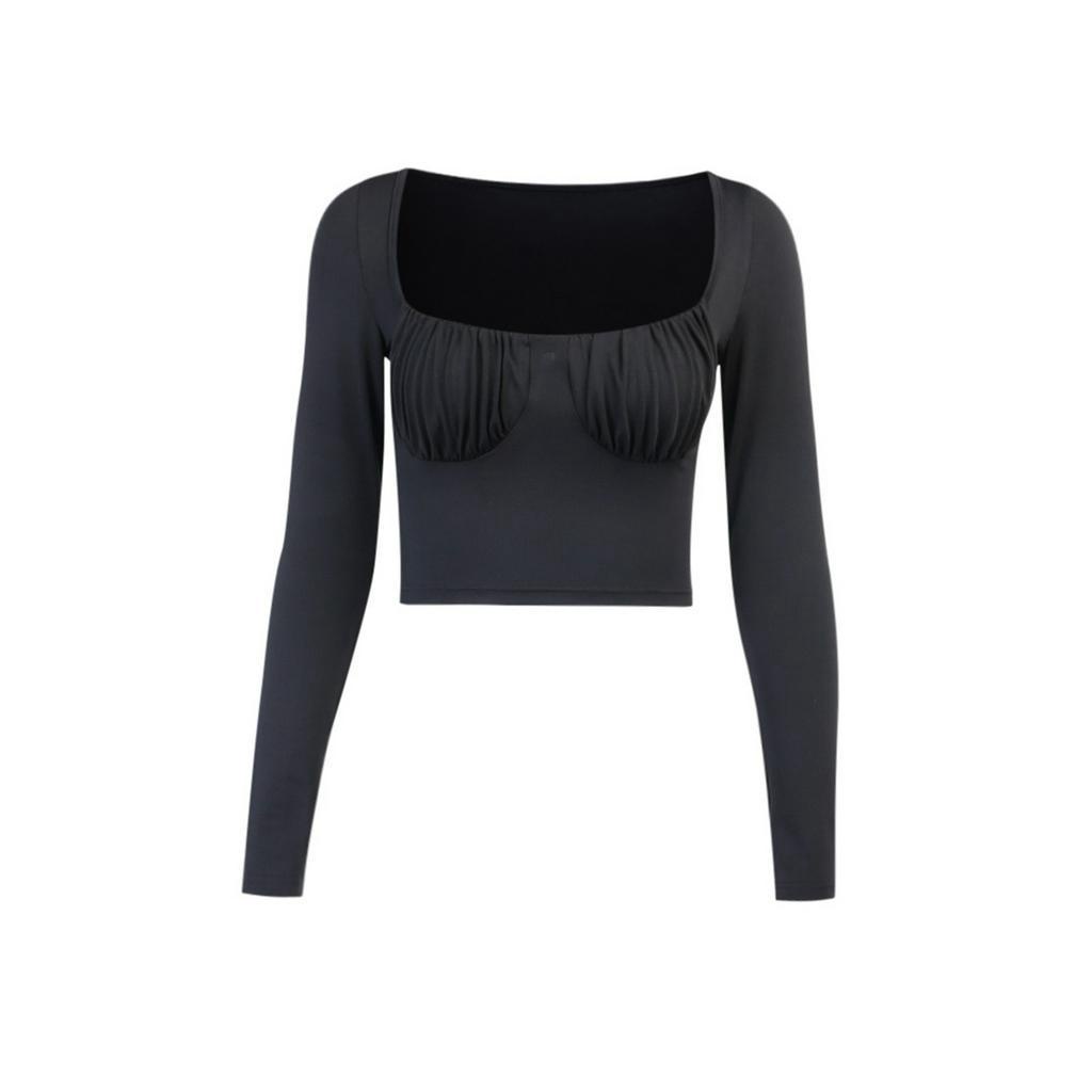 Áo Croptop Tay Dài Cổ Vuông Màu Trơn Thời Trang Cho Nữ