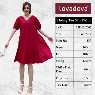 Đầm Dáng Xòe, Dài Tay, Cách Điệu Tay Bèo, Tà Xếp Ly, Màu Đỏ - Lovadova 22D03C005