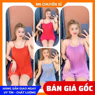 Đồ bộ nữ mặc nhà 2 dây quần đùi dập li chất kate mềm mát Đồ bộ sexy BKT249