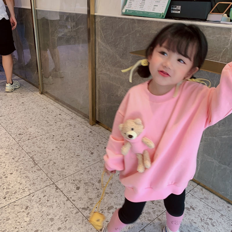 Áo Sweater Hình Gấu Phối Túi Đáng Yêu Cho Bé Gái