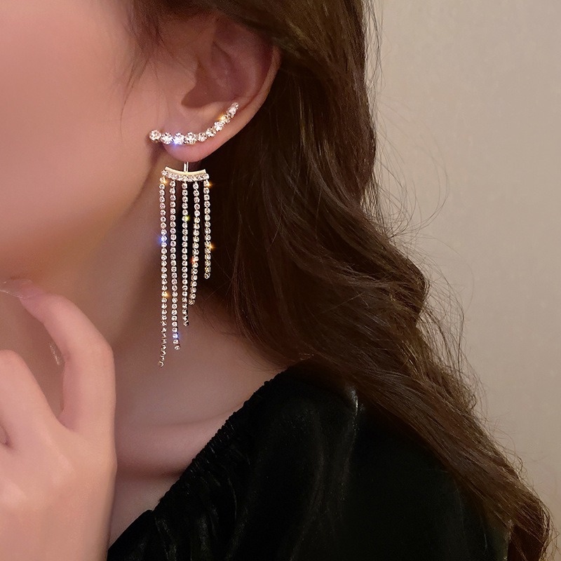 1 Đôi Bông Tai Dáng Dài Đính Đá Zircon Lấp Lánh Sang Trọng Thời Trang Cho Nữ