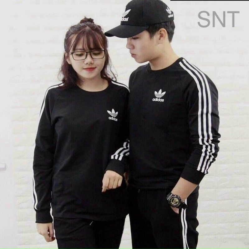 Bộ thể thao 3 sọc unisex cổ tròn vải umi cao cấp logo thêu das xịn sò, khỏe khoắn