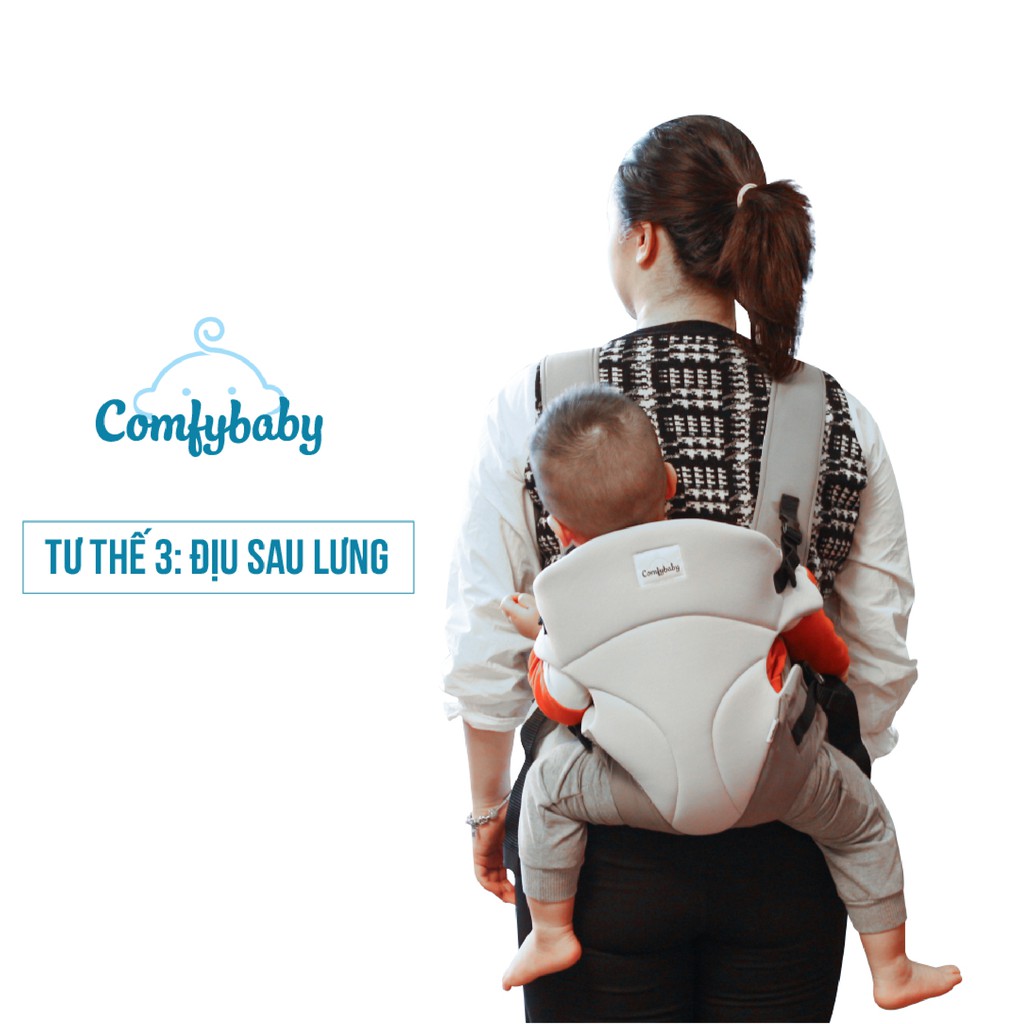 Địu em bé 3 tư thế có đỡ cổ sơ sinh - THOÁNG KHÍ-CHỐNG GÙ cho bé Comfy Baby CF-BK010 siêu gọn nhẹ - bảo hành 12 tháng