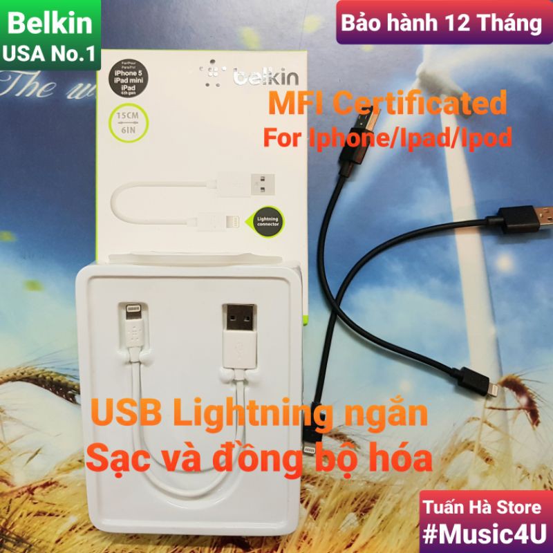 [Mã 2404EL10K giảm 10K đơn 20K] Cáp sạc ngắn Lightning Belkin cho Iphone/Ipad, chuẩn MFI [Music4U]