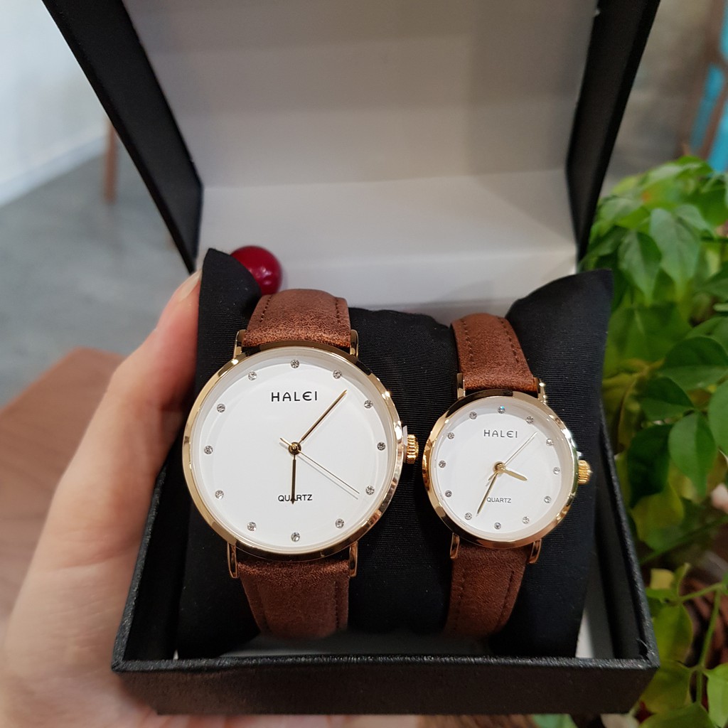 Cặp đồng hồ đôi nam nữ Halei dây da chính hãng Tony Watch 68 | BigBuy360 - bigbuy360.vn