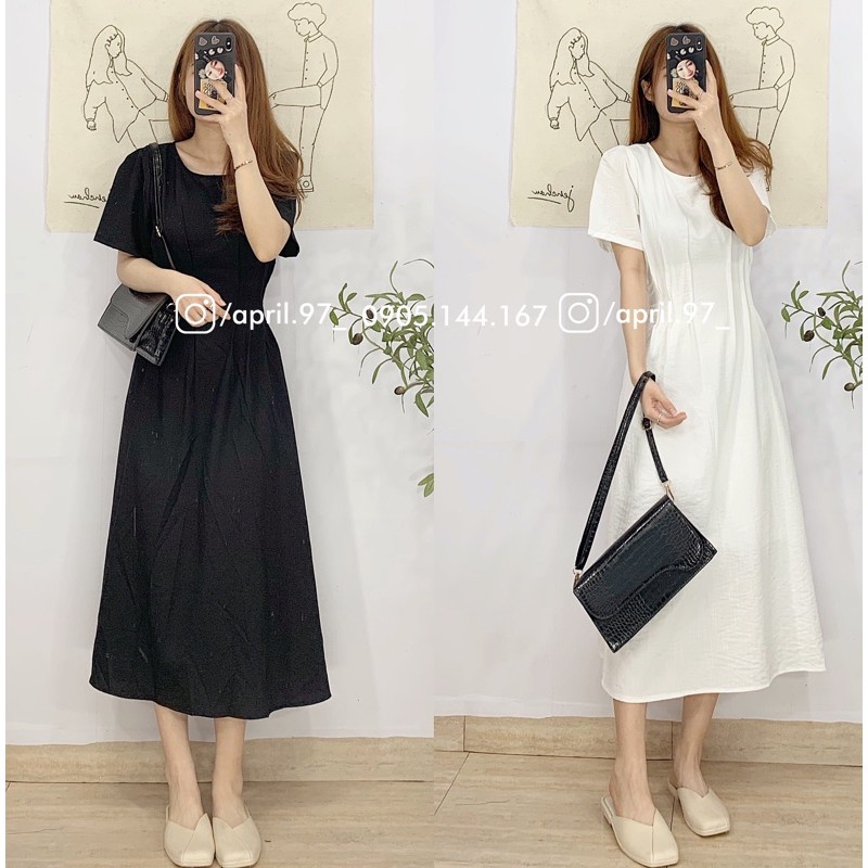 Đầm midi xếp li eo