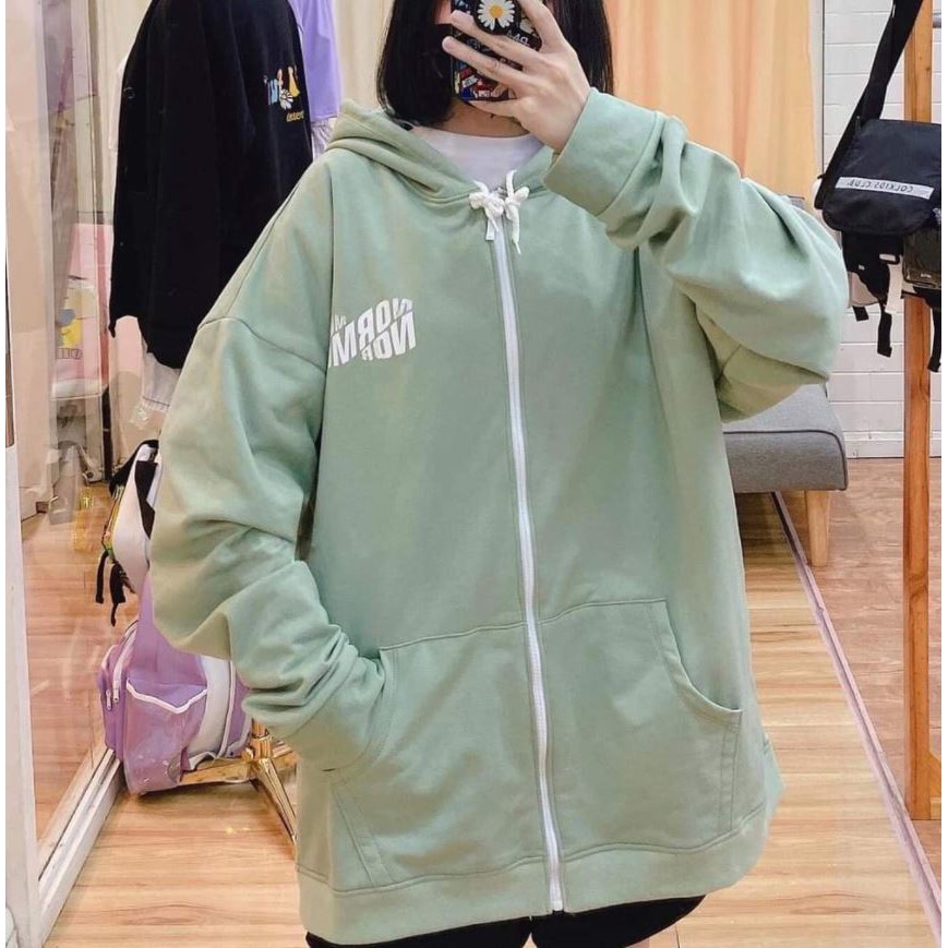 Áo khoác Hoodie Unisex nam nữ form rộng có dây kéo, nón 2 lớp chui đầu chữ NORMOS phong cách Ulzzang