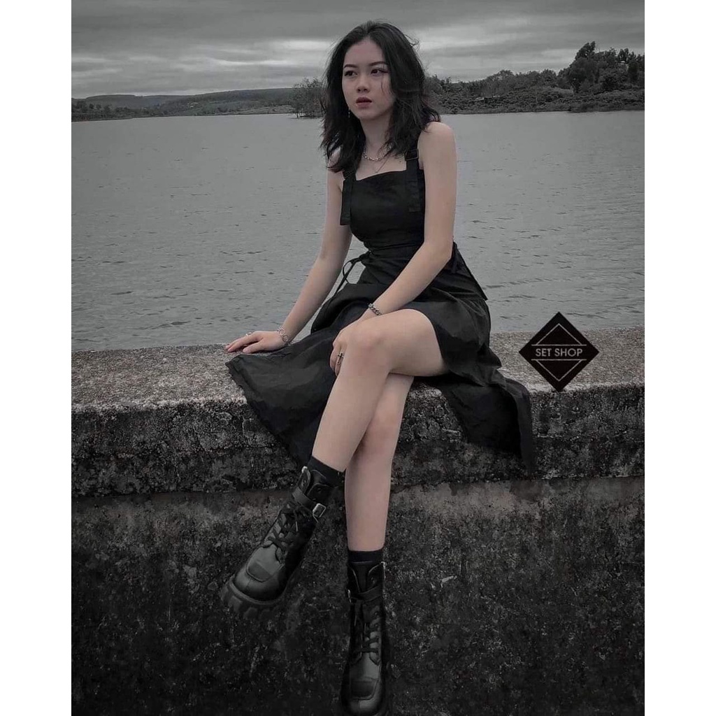 Váy 2 Dây thời trang lệch tà RUBY HOUSE86 Thắt Eo Cá Tính, Đầm 2 Dây Màu Đen Dự tiệc,thiết kế lệch tà,sang chảnh