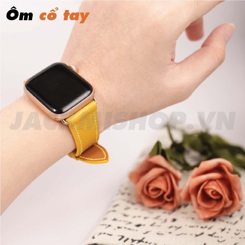 [DÂY DA THẬT] DÂY DA BÊ EPSOM MAY TAY THỦ CÔNG MÀU VÀNG KHÓA PATEK CHO APPLE WATCH SERIES 1=&gt;6 (BẢO HÀNH 1 NĂM)