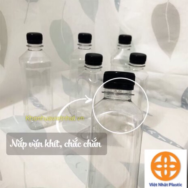 Chai nhựa vuông nắp đen 330ml Việt Nhật - Chai đựng trà sữa, trà thái