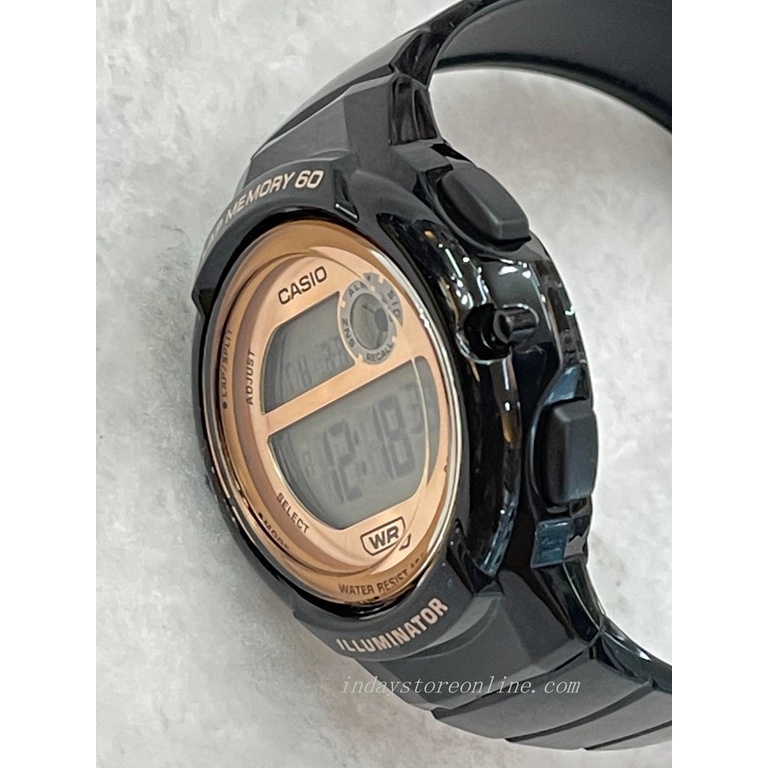 Đồng Hồ Casio Unisex LWS-1200H-1AVDF Dây Nhựa Màu Đen | Viền Màu Vàng Hồng | WR100M | Pin 5 Năm