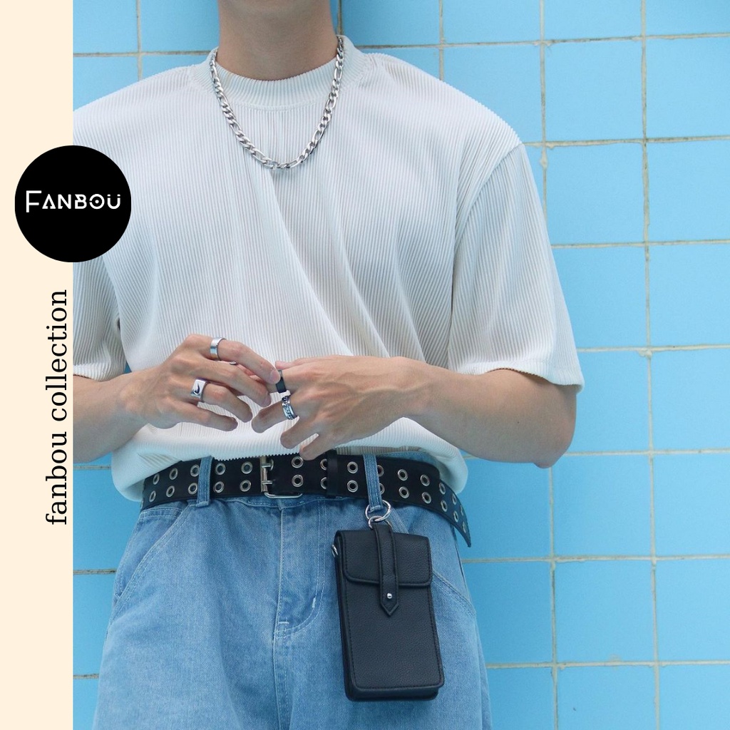 Áo thun gân len cổ lọ 4 phân tay ngắn | BigBuy360 - bigbuy360.vn