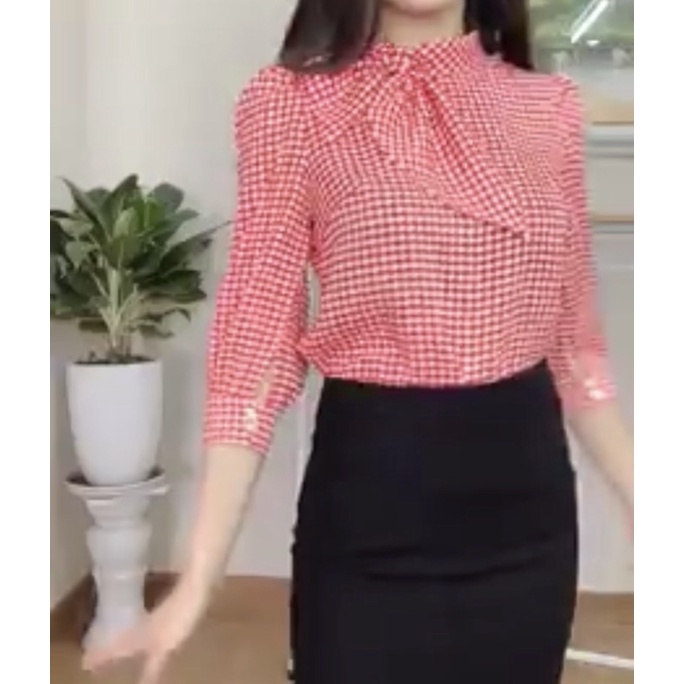 Sơ mi lụa nhật cao cấp, sơ mi công sở cổ nơ không nhăn nhàu