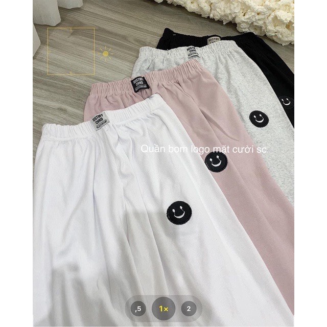 Quần jogger tăm logo mặt cười bo gấu nữ - Nỉ ống boom cạp chun dáng dài phong cách đường phố vintage ulzzang | BigBuy360 - bigbuy360.vn