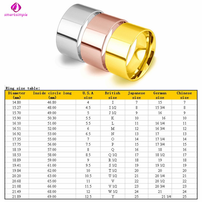 SS 10mm Silver/Gold/Rose Gold Ring Stainless Steel Women Men's Engagement Wedding Ring